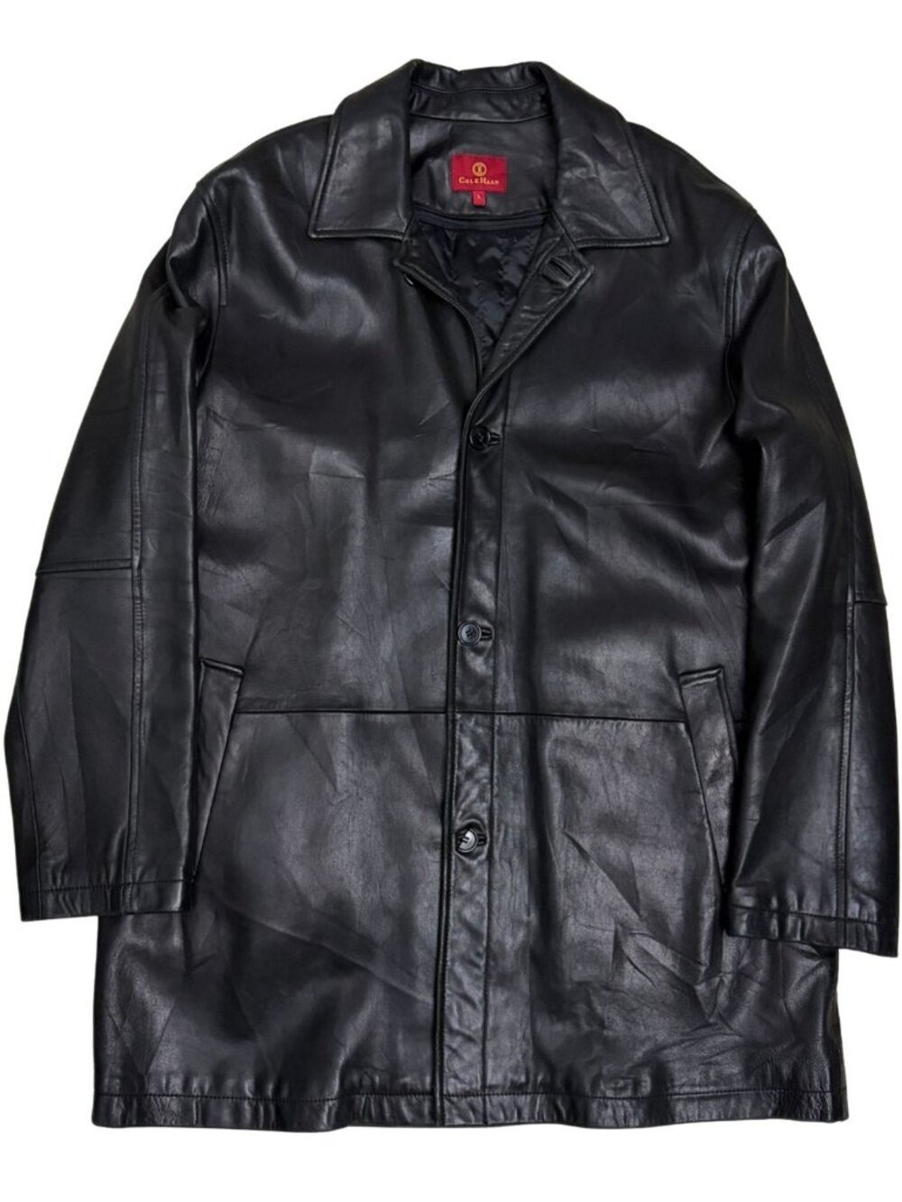 Cole Haan LAMBSKIN Leather Coat Lined Poly Fill Luxury Designer Jacket Womens L